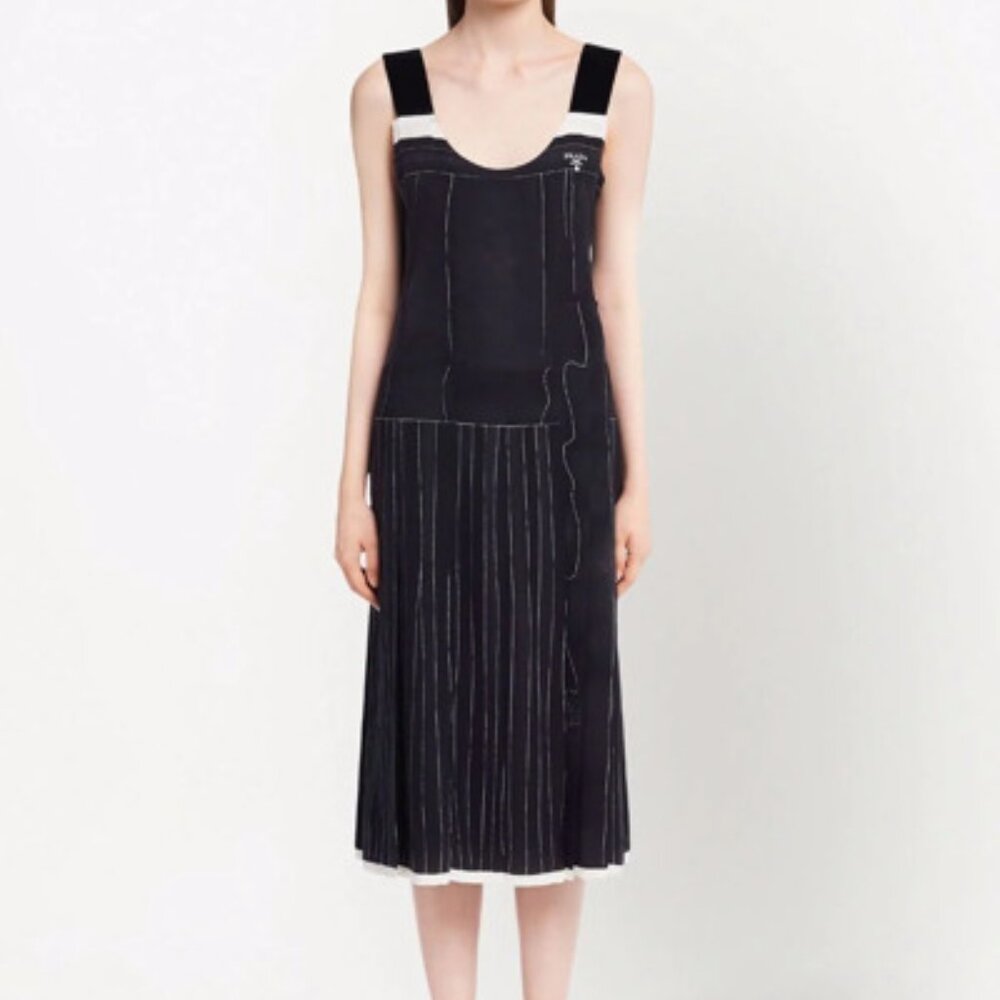 Prada Logo Printed Unlined Midi Dress New, Size IT 42, US 4-6